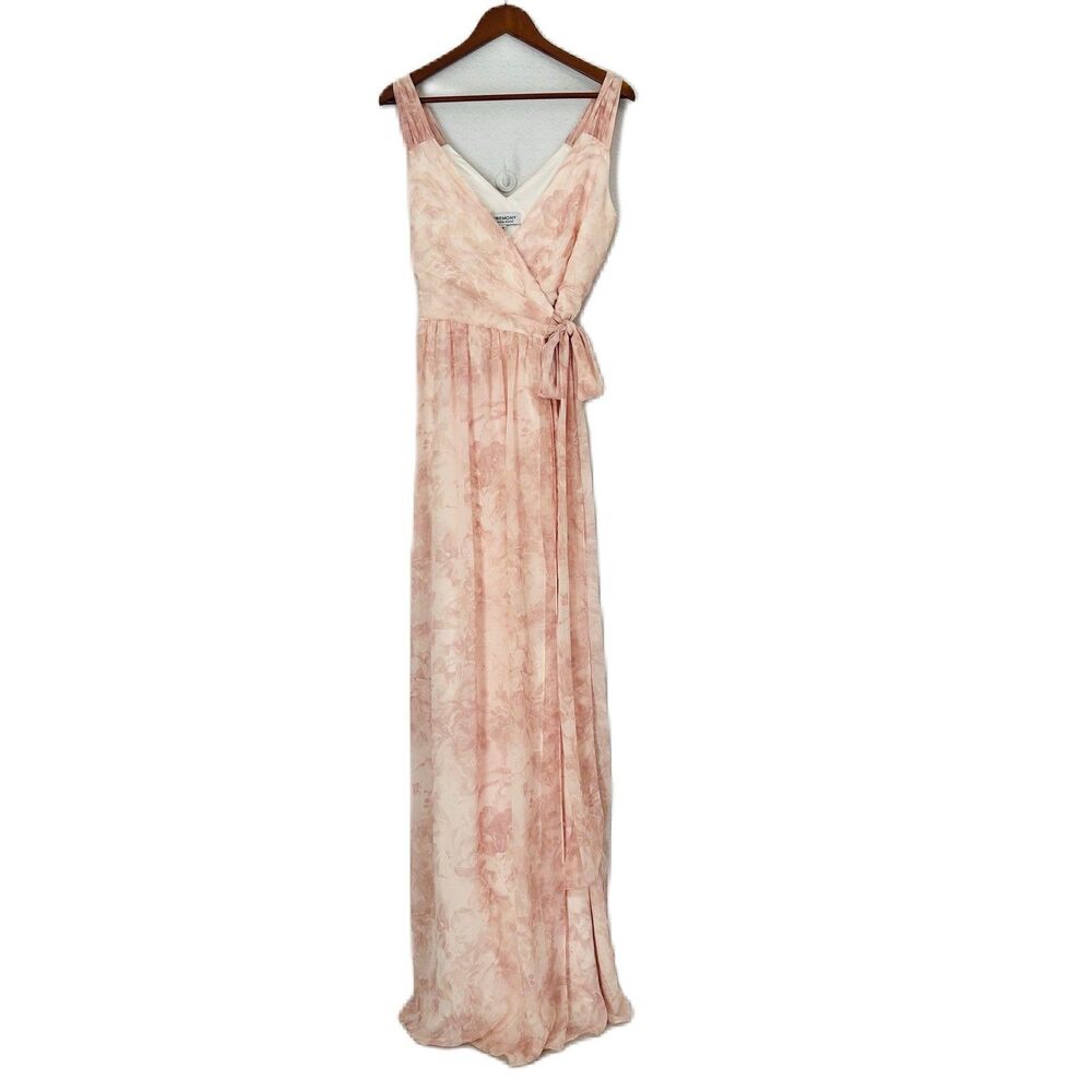 Ceremony by Joanna August Dress Women M Soft Pink Floral Maxi Wrap Grecian Flowy
